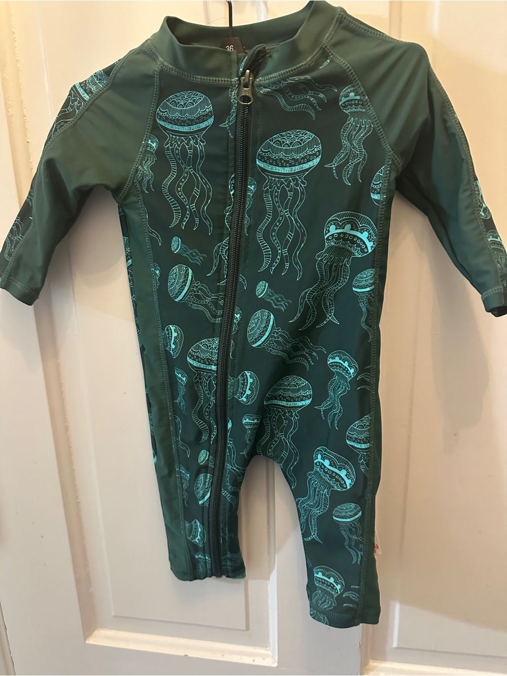 Kids Jellyfish Front-Zip Swim Bodysuit - Teal Green